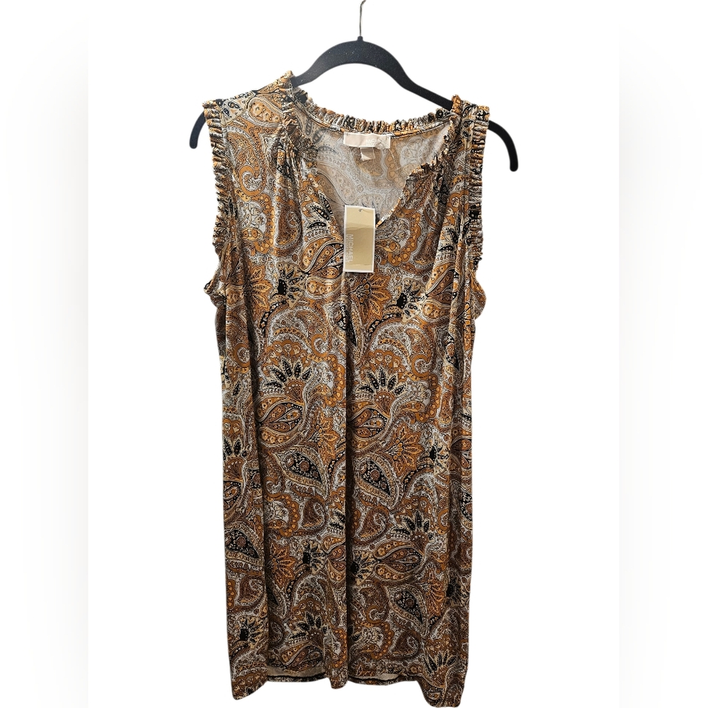 Michael Kors Paisley V-Neck Dress in Gold and Black, NWT